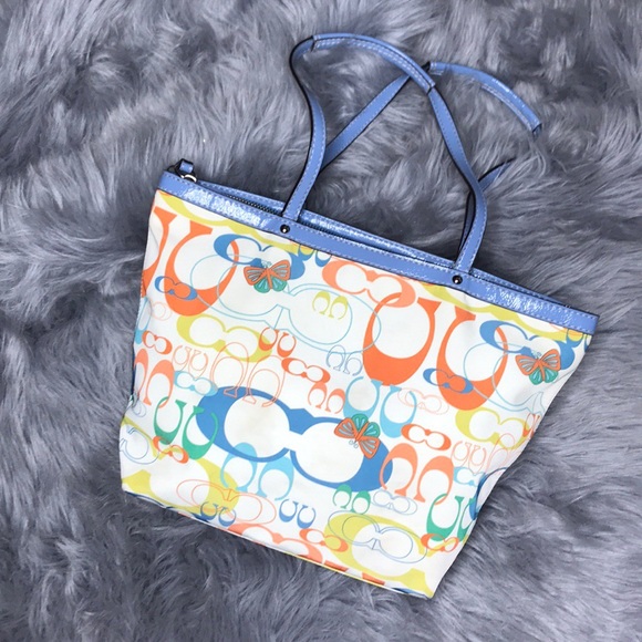 Coach Handbags - Coach optic butterfly white blue orange tote purse
